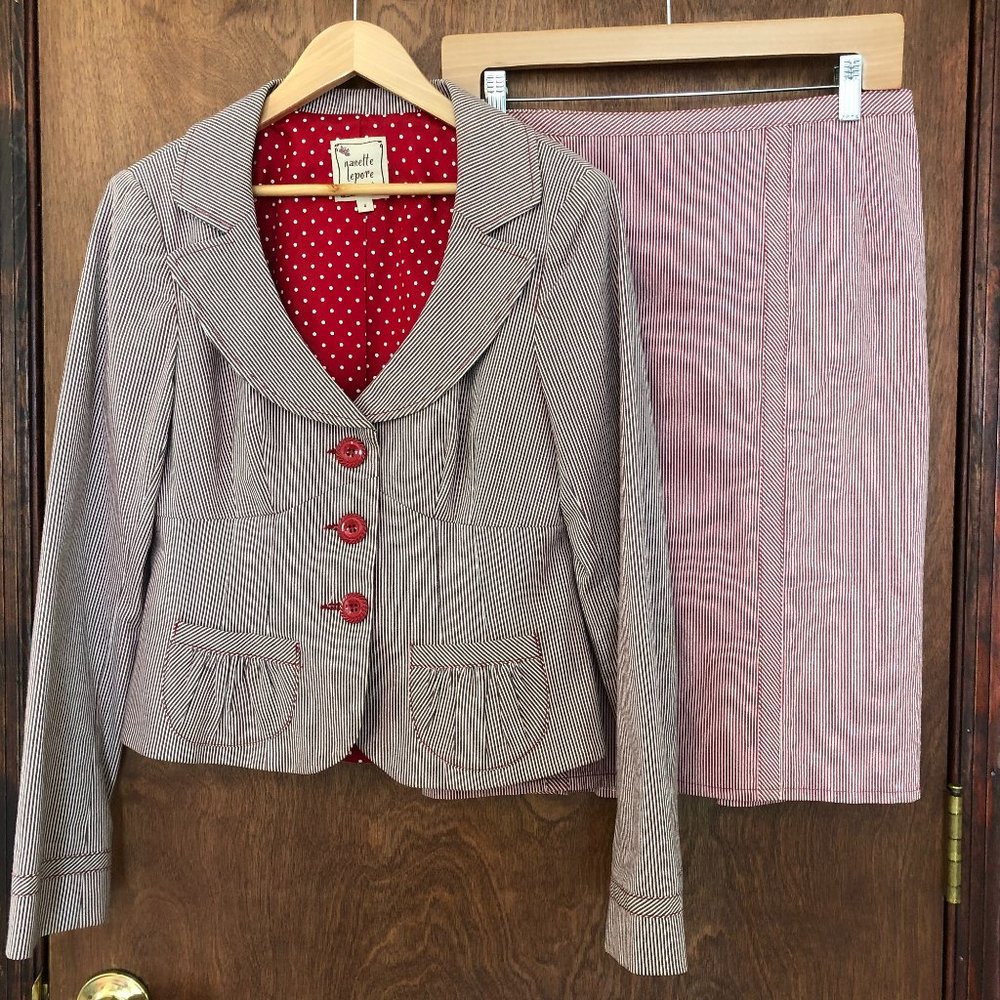 ISO Nanette Lepore Pinstripe Red Blue Skirt Pants